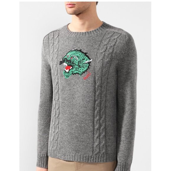 Gucci Panther Embroidered Knit Sweater in Gray NEW WITH TAGS - Picture 3 of 6